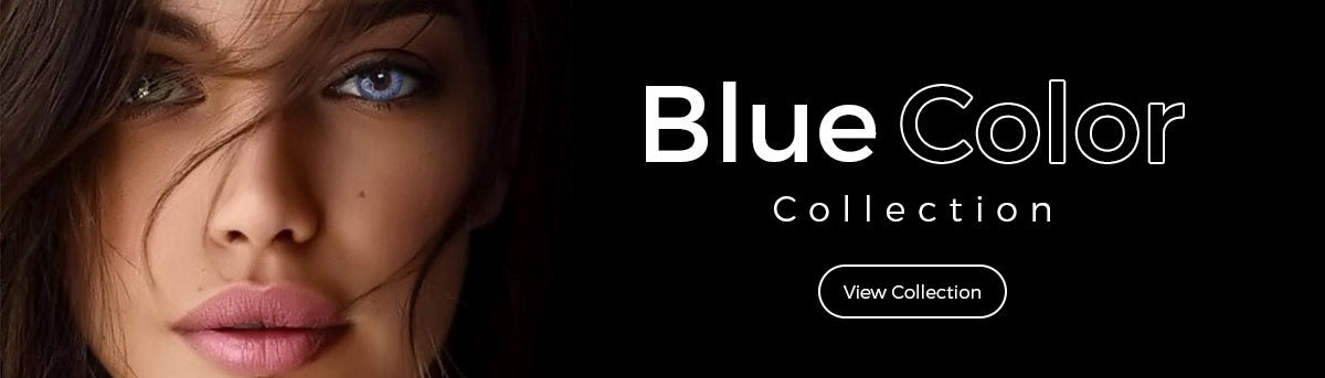 Natural blue colored contact lenses for dark eyes with high-opacity pigment."