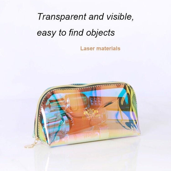 High-opacity colored lenses in brown and blue tones for a soft, natural effect. And holographic bag
