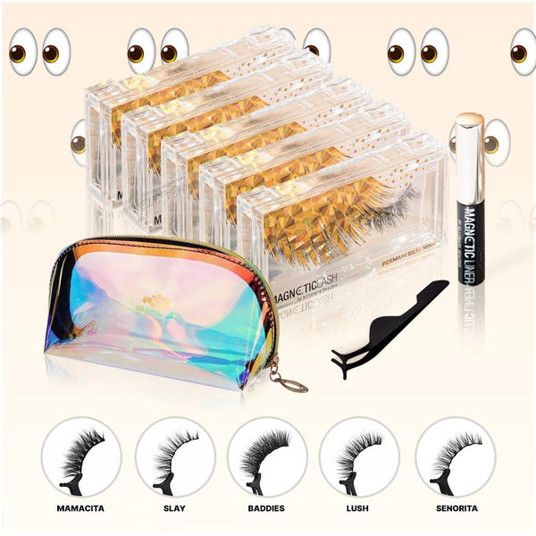 ONLY DRAMA IN MY LASHES BUNDLE | 5 MINK MAGNETIC LASHES, 1 MAGNETIC LINER, 1 APPLICATOR + COSMETIC BAG