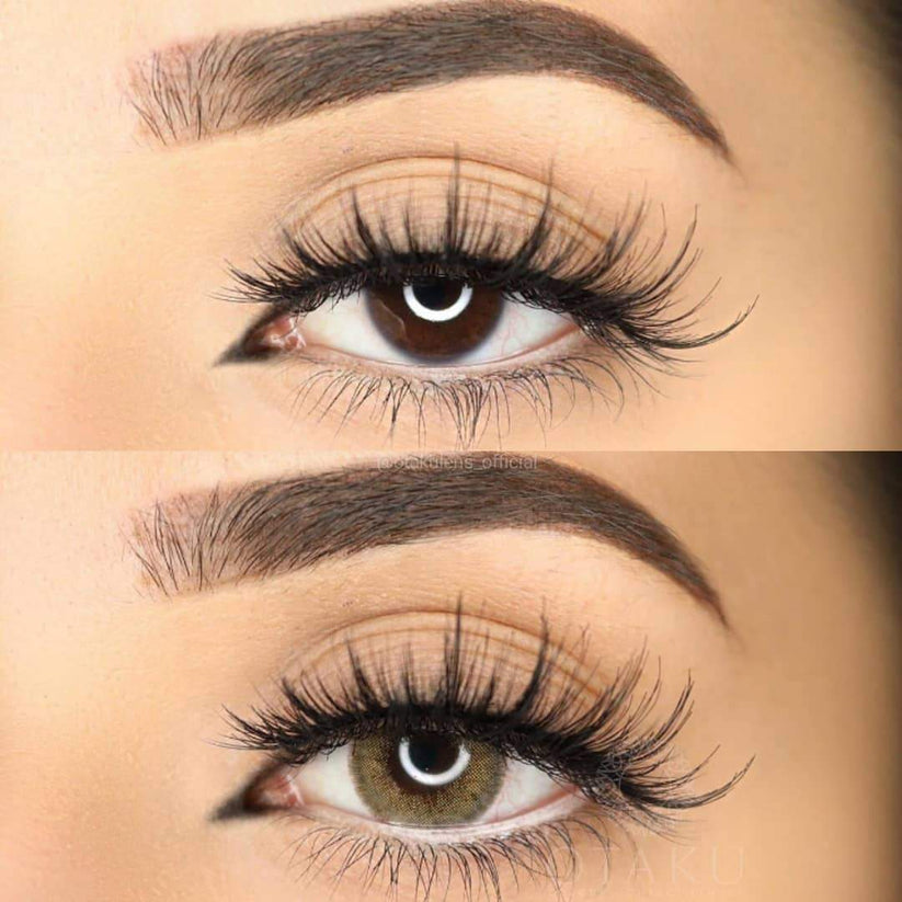Natural-looking green colored contact lenses with a seamless blend, perfect for dark and light eyes