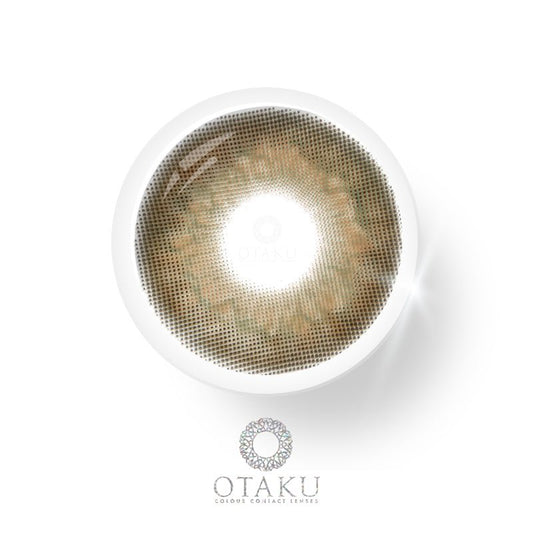 Otaku Fullmoon Doll colored contact lenses with a smoky hazel-grey finish and intricate iris design.