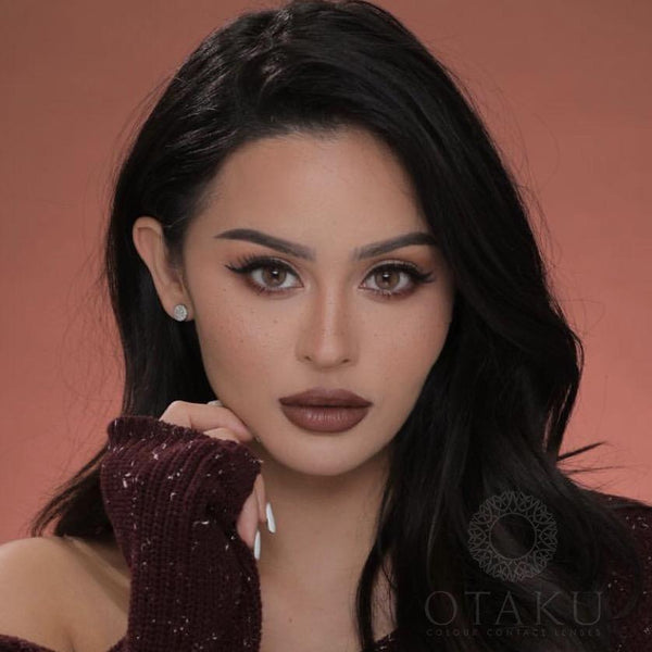 Subtle brown eye color enhancement with Otaku Brown Sugar lenses, ideal for a soft and natural transformation.