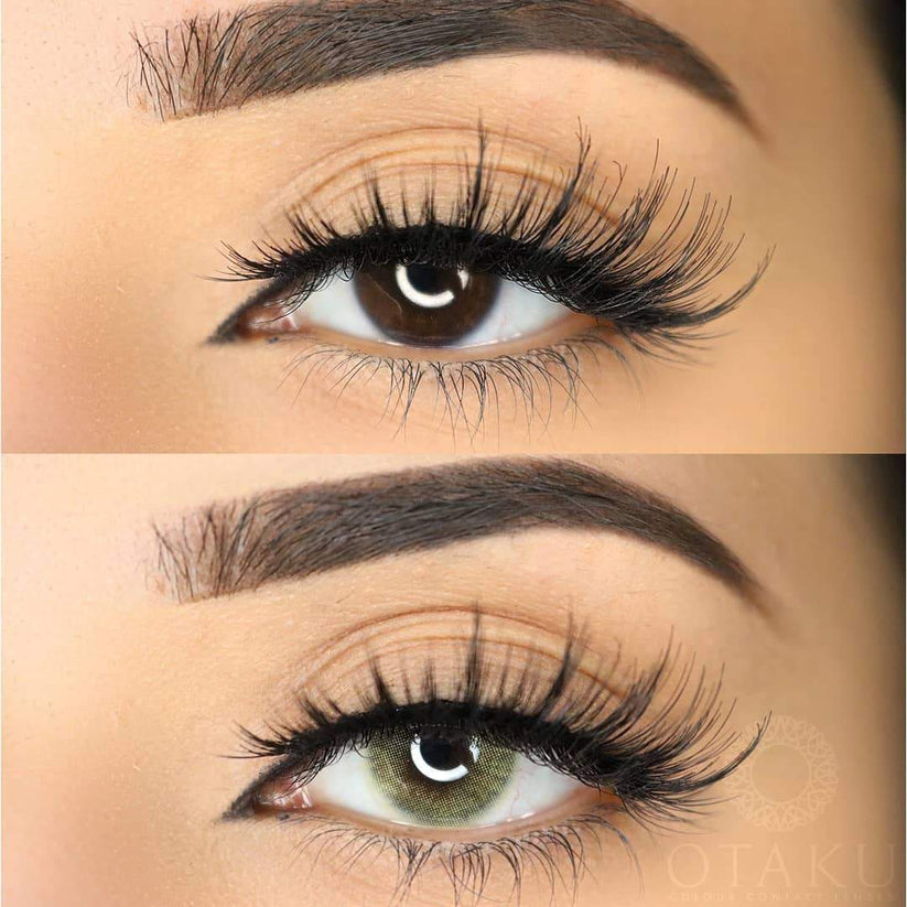 Subtle green-hazel colored contact lenses perfect for an everyday natural eye transformation
